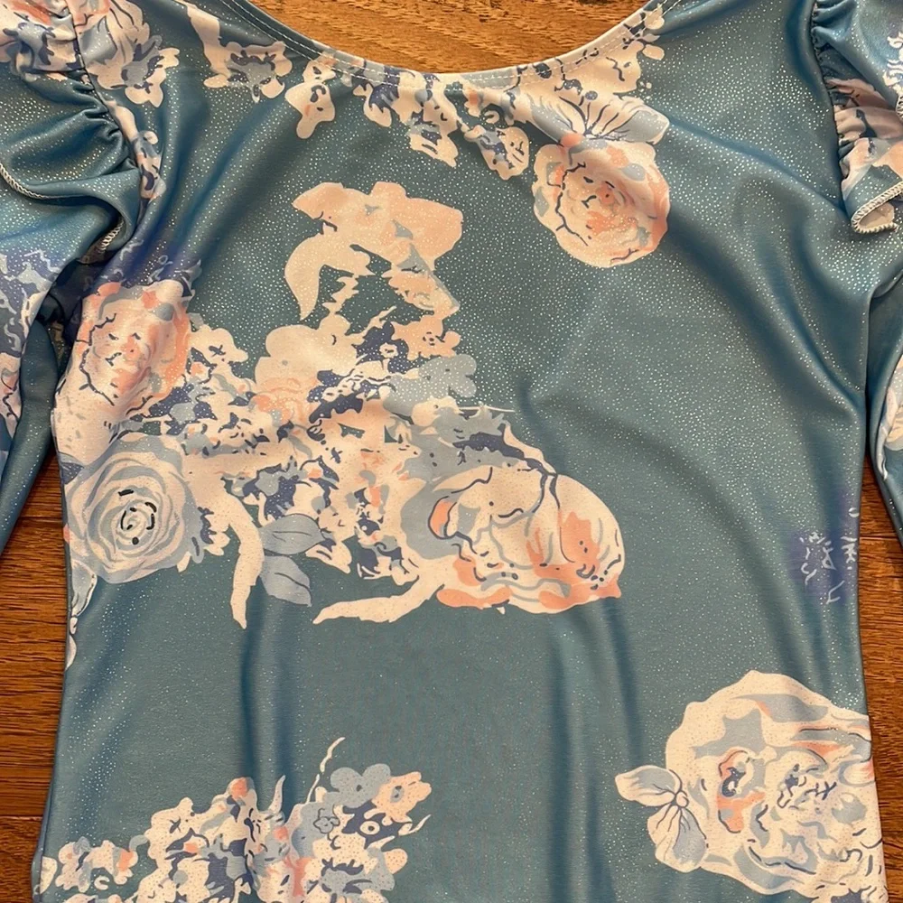 Girls Long-Sleeve Shabby Chic Blue Gymnastics Leotard Dance Leotard - Size 150